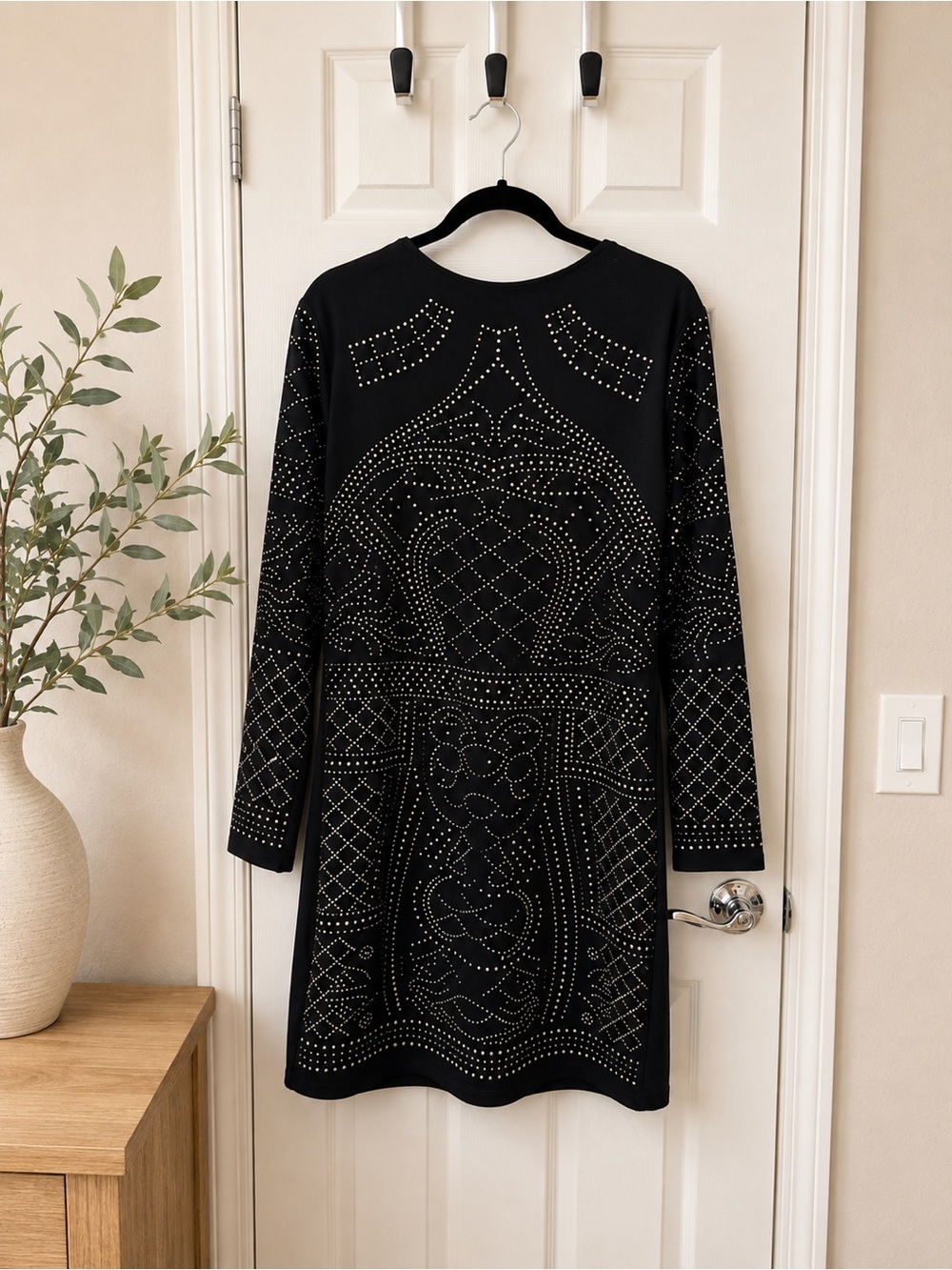 Black Long-Sleeve Stud Embellished Dress